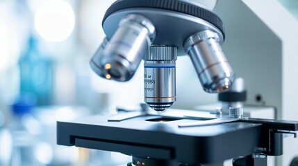 Examination of the sample with germs and bacteria under a microscope, microscope closeup, examining with a microscope, medical banner, medical background, medical concept, health concept, health banne