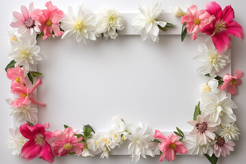 Beautiful floral frame with colorful blossoms and green leaves for background