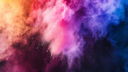 Colored powder explosion. Rainbow colors dust background. Multicolored powder splash background