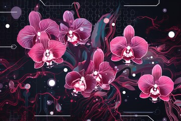 orchid microchip pattern, electronic pattern, vector illustration