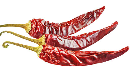 Dried red Hot Chili Peppers Isolated Transparent Background.