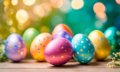 Fototapeta premium Beautiful Easter eggs for the holiday. Selective focus.