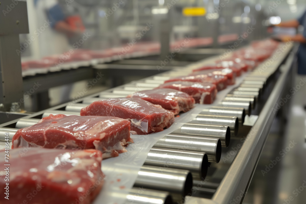 Poster factory for the production of minced meat. background with selective focus and copy space