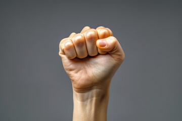 Raised clenched fist, protest concept. Background with selective focus and copy space