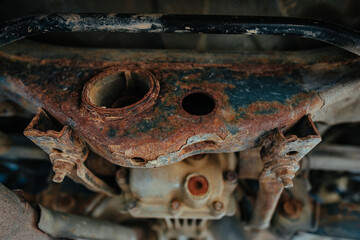 Car bottom detailed view, rusty details