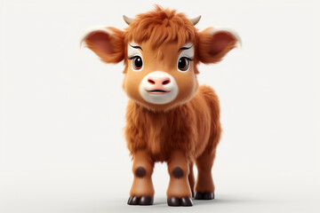 Adorable 3D cartoon red angus cattle portrait on a white background.