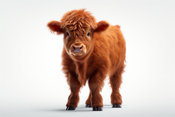 Adorable 3D cartoon red angus cattle portrait on a white background.