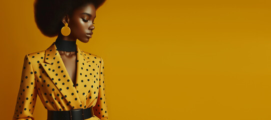 Beauty portrait of beautiful woman in monochrome yellow.