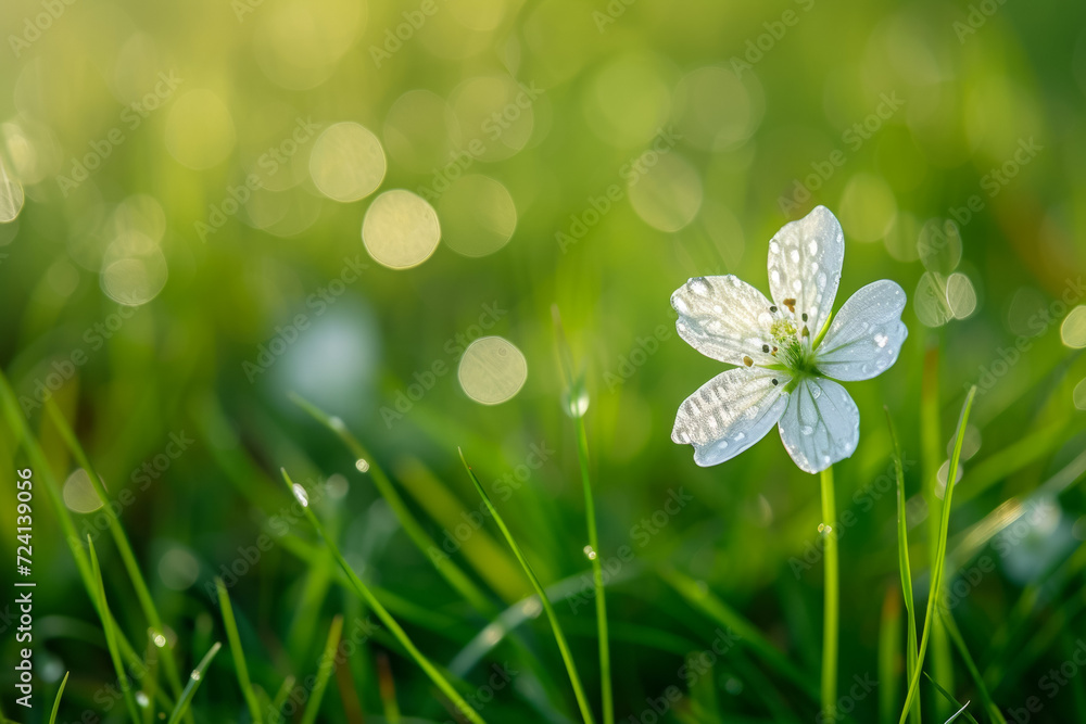 Poster light spring flower in the meadow. background with selective focus and copy space