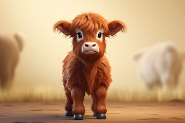 Adorable 3D cartoon red angus cattle portrait in a natural setting