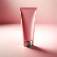 Elegant Pink Cosmetic Tube on Pastel Background, AI generated