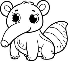 Anteater cartoon character line doodle black and white coloring page