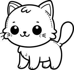 Cat cartoon character line doodle black and white coloring page