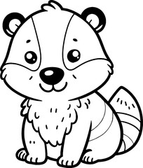 Badger cartoon character line doodle black and white coloring page