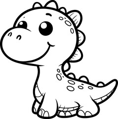 Dinosaur cartoon character line doodle black and white coloring page