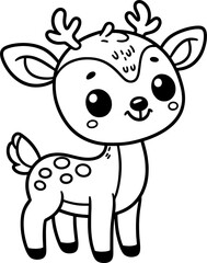 Deer cartoon character line doodle black and white coloring page