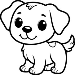 Dog cartoon character line doodle black and white coloring page