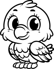 Eagle cartoon character line doodle black and white coloring page