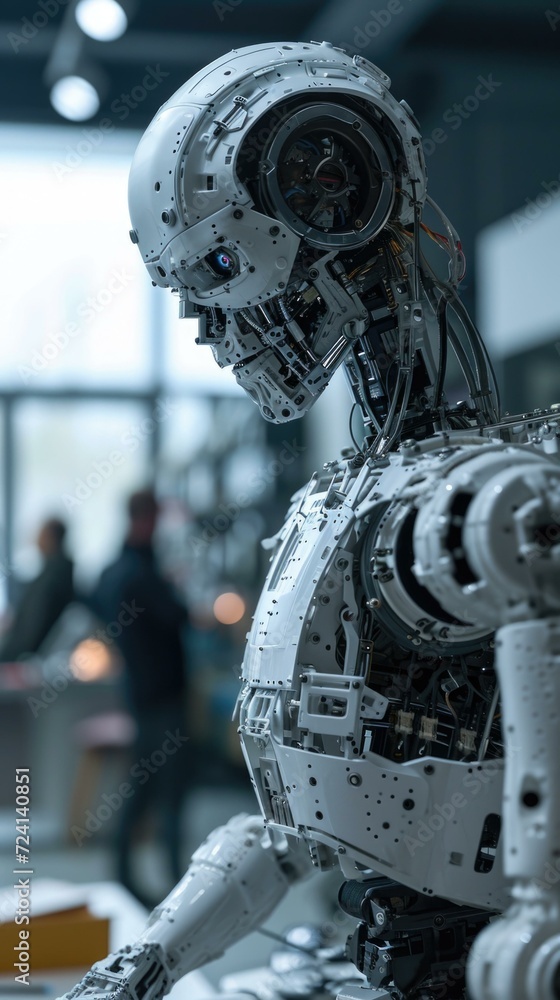 Aufkleber a robot is standing in front of a desk. generative ai.