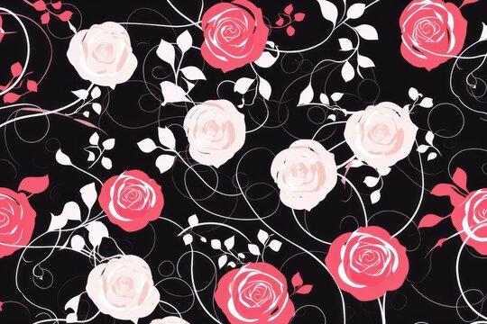 rose and white simple wiring diagram, invert colors vector illustration pattern 