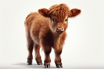 Adorable 3D cartoon red angus cattle portrait on a white background.