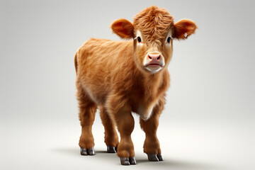Adorable 3D cartoon red angus cattle portrait on a white background.