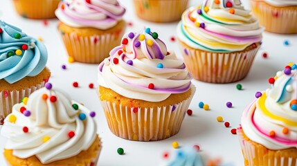 Tasty cupcakes on a white wooden table