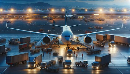 Twilight Loading: Air Cargo Operations at Dusk - 724143429