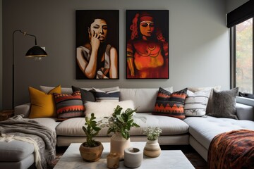 Renovation Finished: Owners Embracing Cozy Space with Pillows, Blankets, and Art Objects