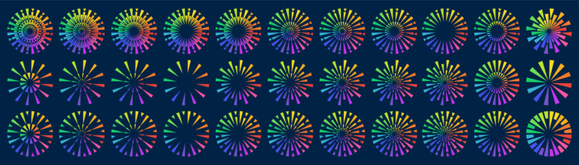 Set of creative fireworks explosion design vectors, ornament fireworks colorful design vector.