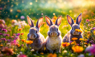 Fototapeta na wymiar Easter eggs and bunny beautiful background. Selective focus.