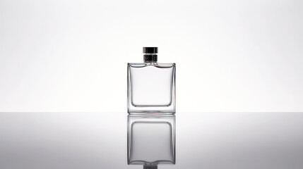 Elevate your senses with a transparent glass bottle of mens perfume on a sleek gray background