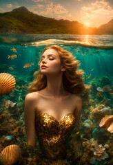 Beautiful girl underwater mermaid. Selective focus.