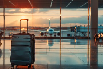 A Suitcase with Luggage Highlights the Challenges and Hassles of Airport Travel - The Image Features a Plane on the Runway, Emphasizing the Realities of the Airport Experience