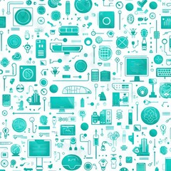 Fototapeta na wymiar turquoise abstract technology background using tech devices and icons
