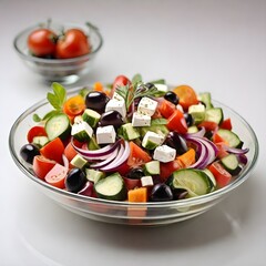  Vegetable Greek salad glass plate white