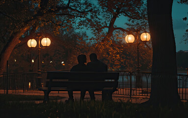 ouple Enjoying the Romantic Atmosphere on a Bench