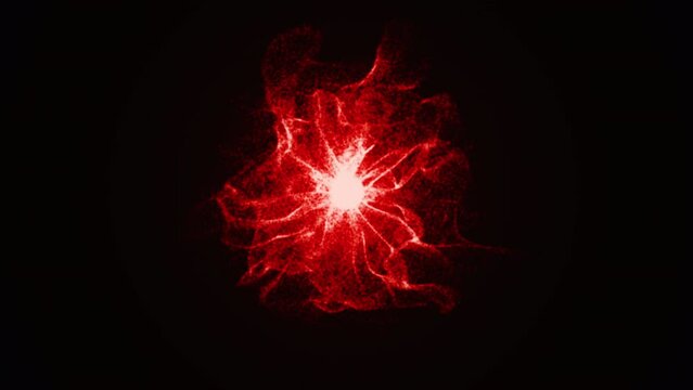 Abstract bloody red 3d energy orb of glowing power waves in the space. Futuristic 3d sphere with red energy rays. Nebula, Supernova, nuclear energy, Big Bang, science, technology, Universe. 4k.
