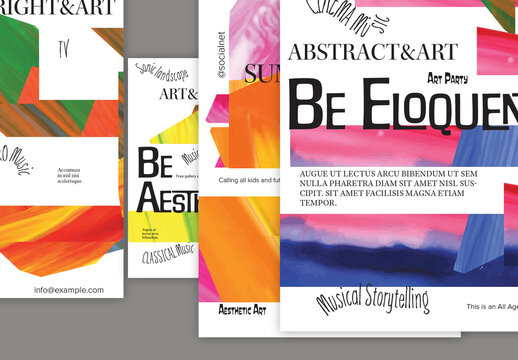A4 Flyer Abstract Creative Layout with Bright Acrylic Colored Crafted Paper Collage