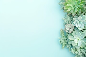 succulents on a delicate mint background, copy space. Echeveria, the stone rose.