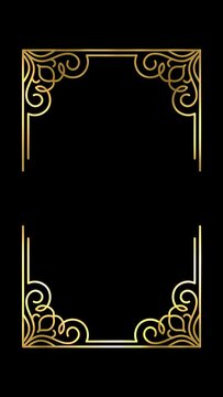 Animated  golden vintage frame design. Antique label. For wedding or retro movie.