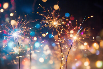 Sparklers on New Year's Eve, multicolor, bokeh, background