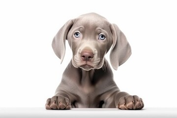 a weimaraner puppy on a white background. a breed of dog. a pet. - obrazy, fototapety, plakaty