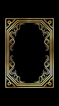 Animated  golden vintage frame design. Antique label. For wedding or retro movie.