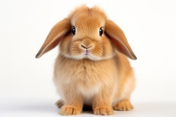 cute American Fuzzy Lop rabbit on white background.