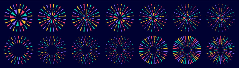 Set of creative fireworks explosion design vectors, ornament fireworks colorful design vector.