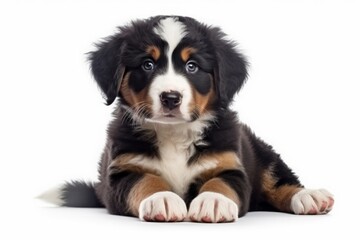 Bernese Mountain Dog puppy on a white background. large breed of dog, a pet.