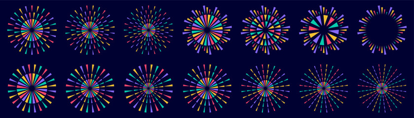 Set of creative fireworks explosion design vectors, ornament fireworks colorful design vector.