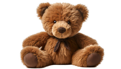 Brown teddy bear with bow tie isolated on transparent background.