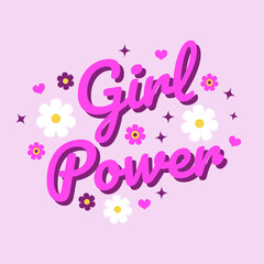 Obraz premium Girl Power. Trendy greeting card, poster, print, social media template. Retro slogan, quote in 60s, 70s, 80s style. Vector illustration